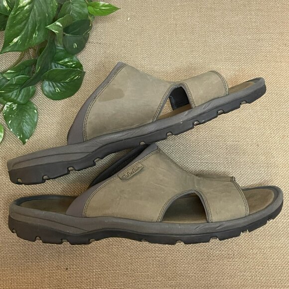 Cabelas Men\'s Size 14 Leather Upper Slides Sandals Tan Light Brown main image 9